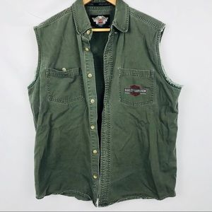 Harley Davidson|Army Green Vintage Distressed Vest